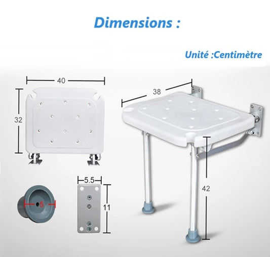 différentes dimensions décrite pour la chaise de douche pliante