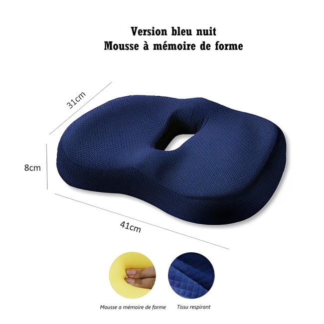 coussin d'assise ergonomique a mémoire de forme de couleur bleu