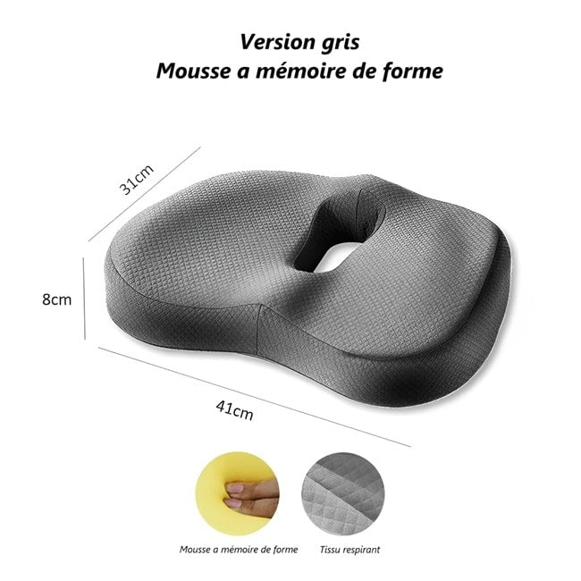 coussin d'assise ergonomique a mémoire de forme de couleur gris