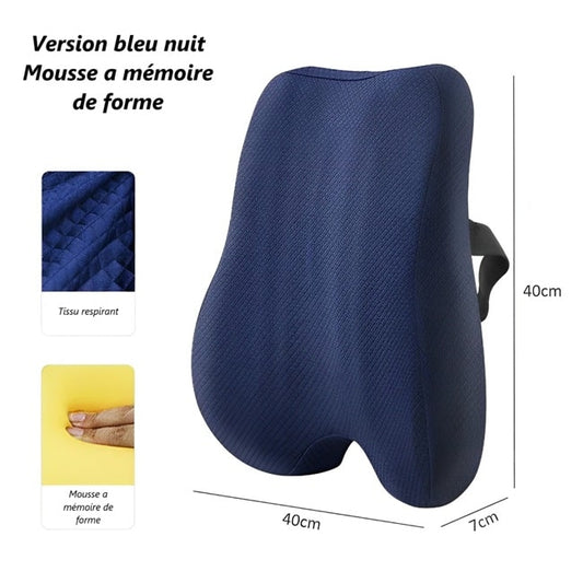 coussin dossier ergonomique a mémoire de forme de couleur bleu