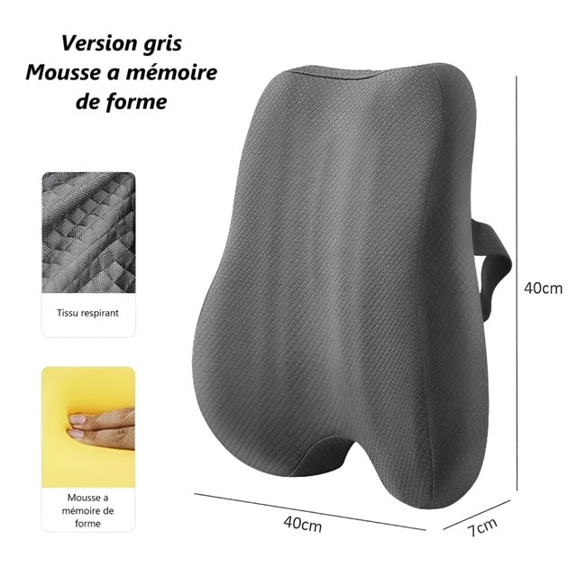 coussin dossier ergonomique a mémoire de forme de couleur gris