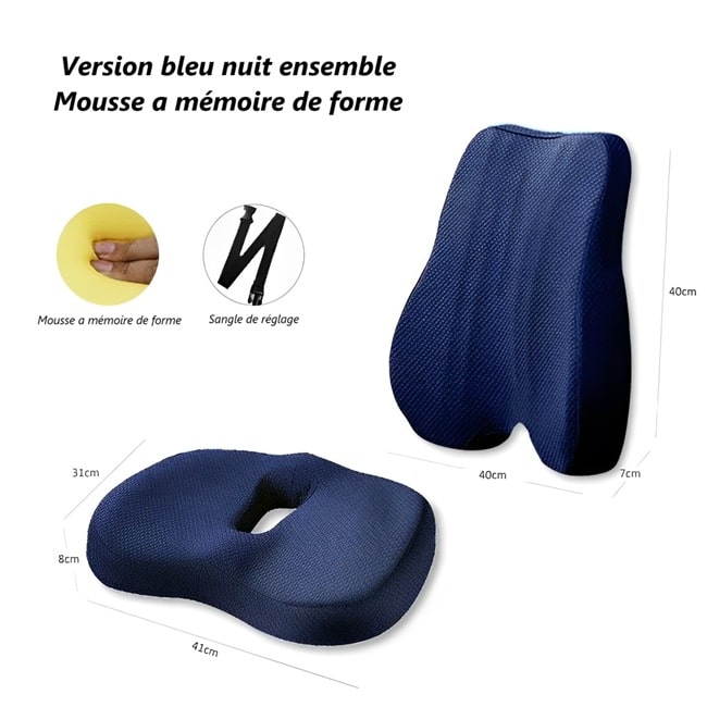 Ensemble coussin de dossier et d'assise de couleur bleu