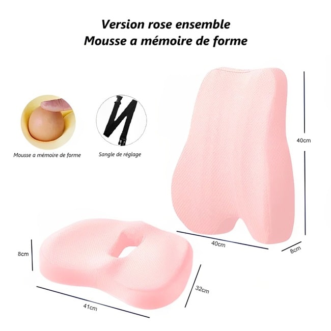 Ensemble coussin de dossier et d'assise de couleur rose