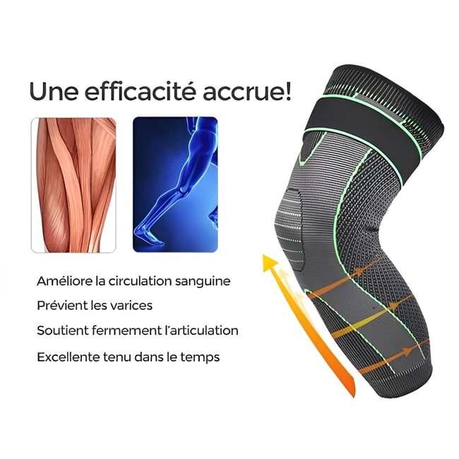 Genouillère longue FlexiGenou - compression optimale pour soutien et soulagement des douleurs articulaires, idéale pour les activités sportives et un confort au quotidien. Disponible sur Mr Bon Plan. Présentation des avantage de la genouillére .