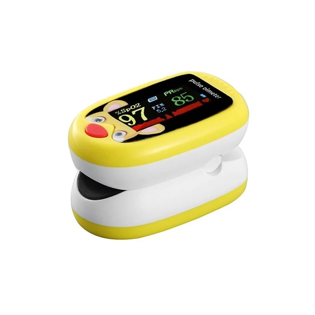 oxymètre jaune et blanc pour enfant sur fond blanc