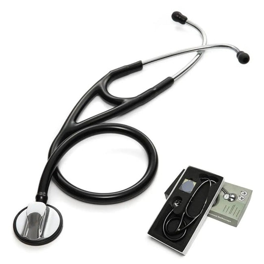 stéthoscope noir et gris sur fond blanc