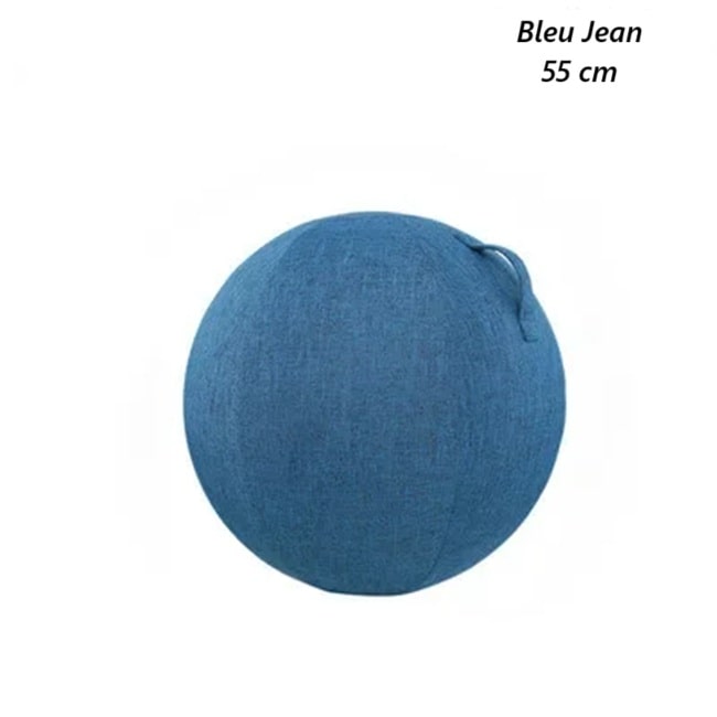 une housse de swiss ball en lin couleur bleu jean taille 55 cm