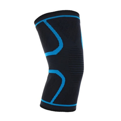 Genouillère FlexiSupport pour un soutien optimal des genoux, soulagement des douleurs et confort durable pour les activités sportives et quotidiennes, disponible sur Mr Bon Plan. De couleur bleu et noir sur un fond blanc .