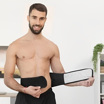 MagniTherm - Ceinture lombaire thermocorrectrice unisexe avec aimants en tourmaline pour soulager les douleurs lombaires et améliorer la posture, disponible sur Mr Bon Plan. Vu de face porter par un homme