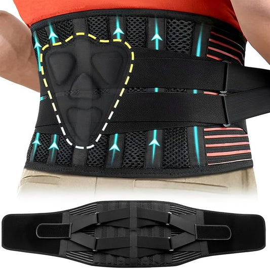 Ceinture lombaire StabiliDos - soutien durable et confortable pour le bas du dos, soulage les douleurs lombaires et améliore la posture. Porté part un homme de dos .