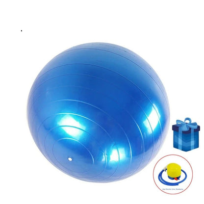 swiss ball bleu sur fond blanc